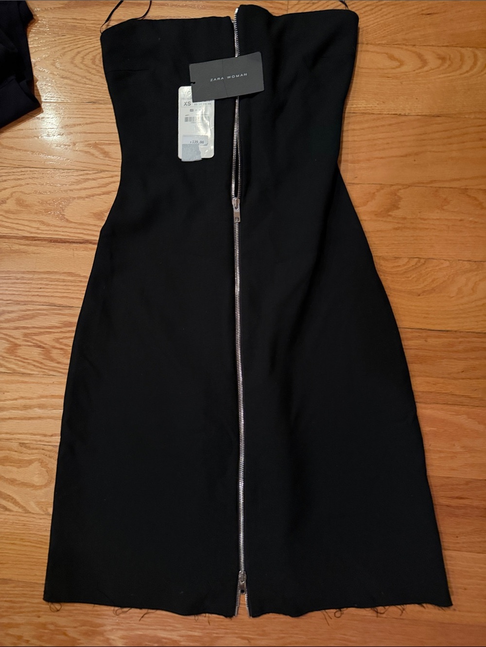 Zara Black Strapless Dress with Silver Front Zip
